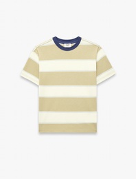 Pamuklu Bisiklet Yaka Kısa Kollu Çizgili Tişört
