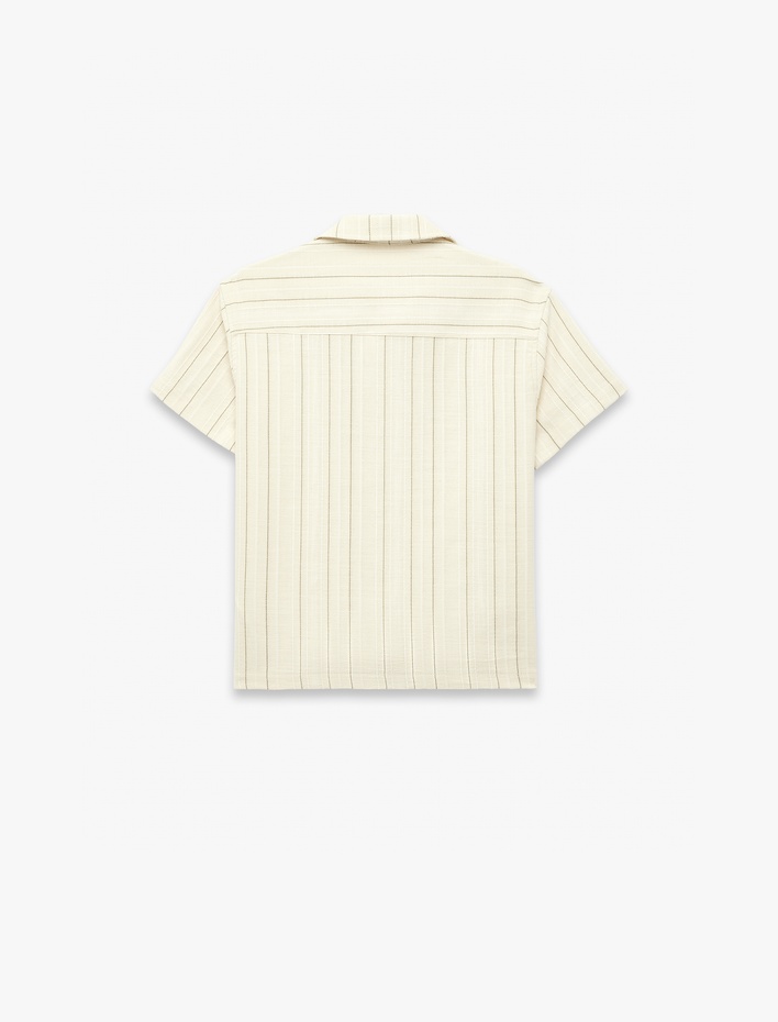 Erkek Çocuk Pamuklu Cepli Devrik Yaka Çizgili Kısa Kollu Gömlek