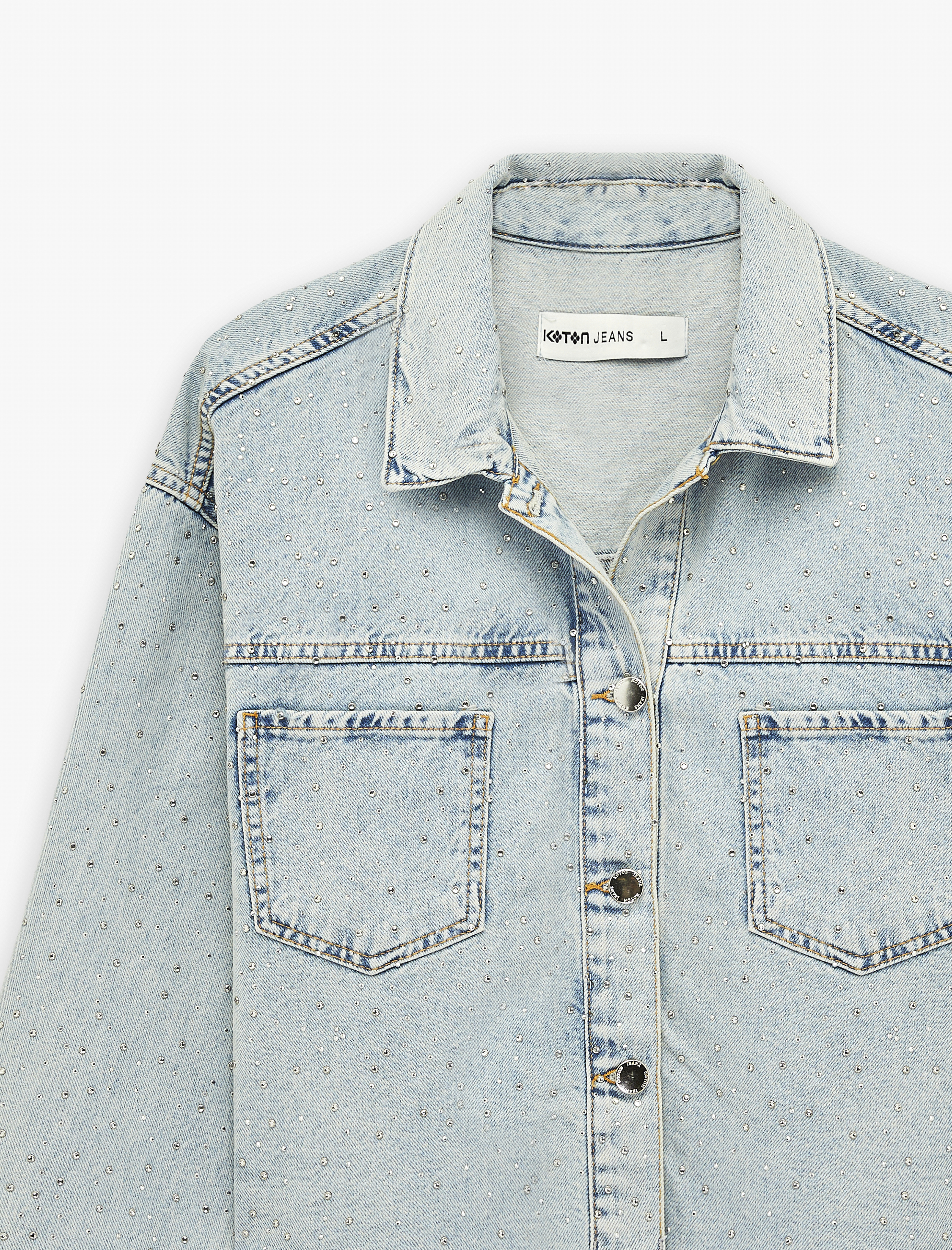   Rahat Kalıp Uzun Kollu Klasik Yaka Cep Detaylı Denim Ceket