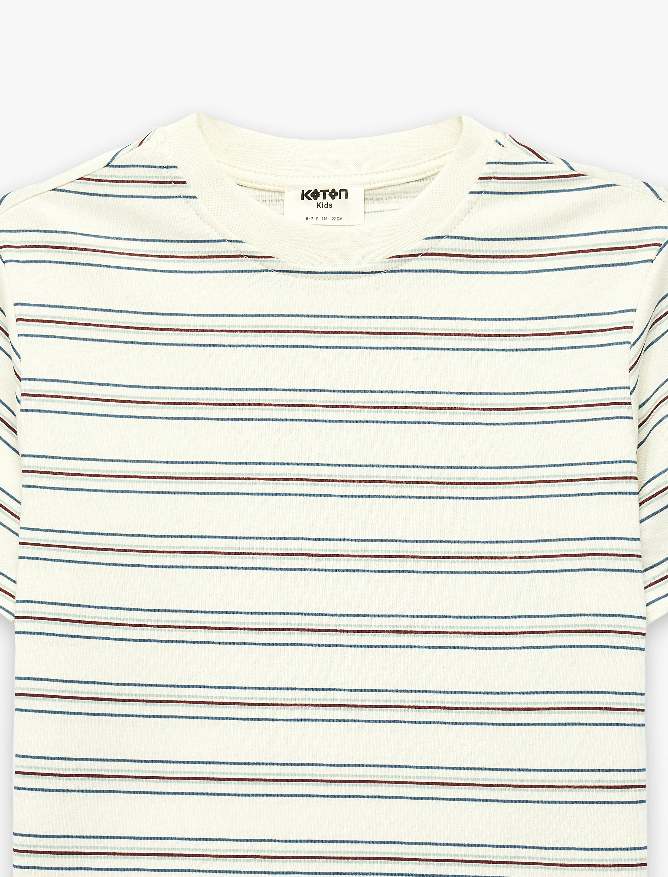  Erkek Çocuk Pamuklu Kısa Kollu Bisiklet Yaka Çizgili Tişört