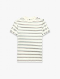 Pamuklu Kısa Kollu Bisiklet Yaka Çizgili Tişört