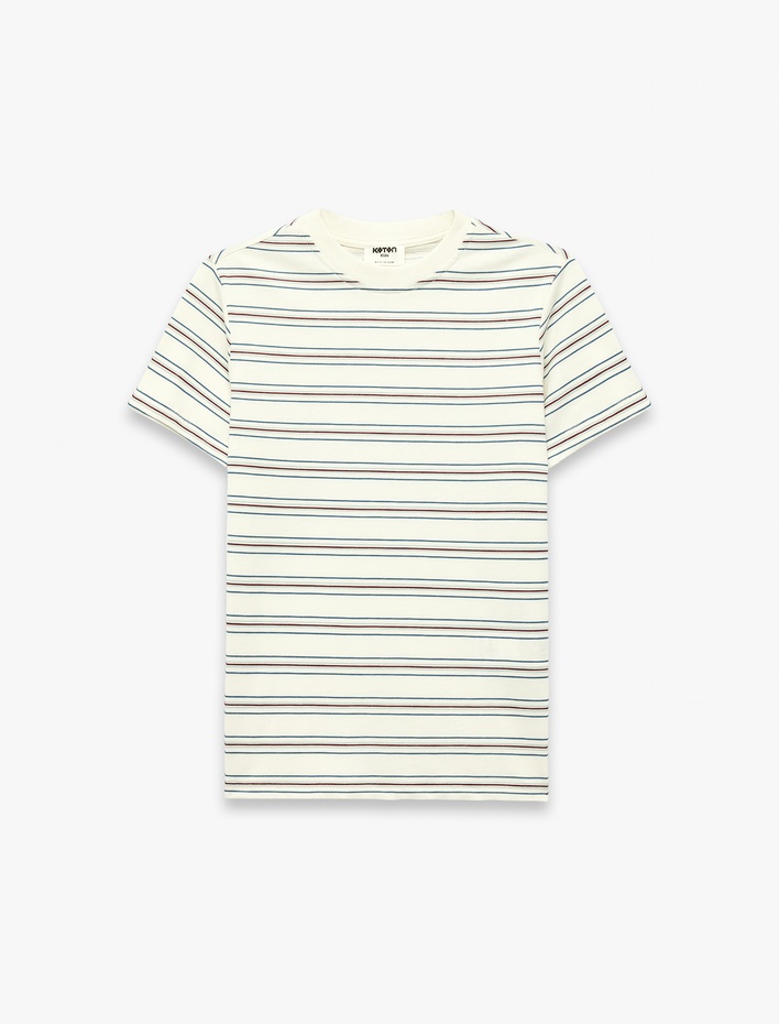 Erkek Çocuk Pamuklu Kısa Kollu Bisiklet Yaka Çizgili Tişört