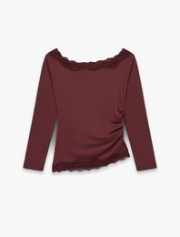 Asimetrik Yaka Uzun Kollu Slim Fit Bluz