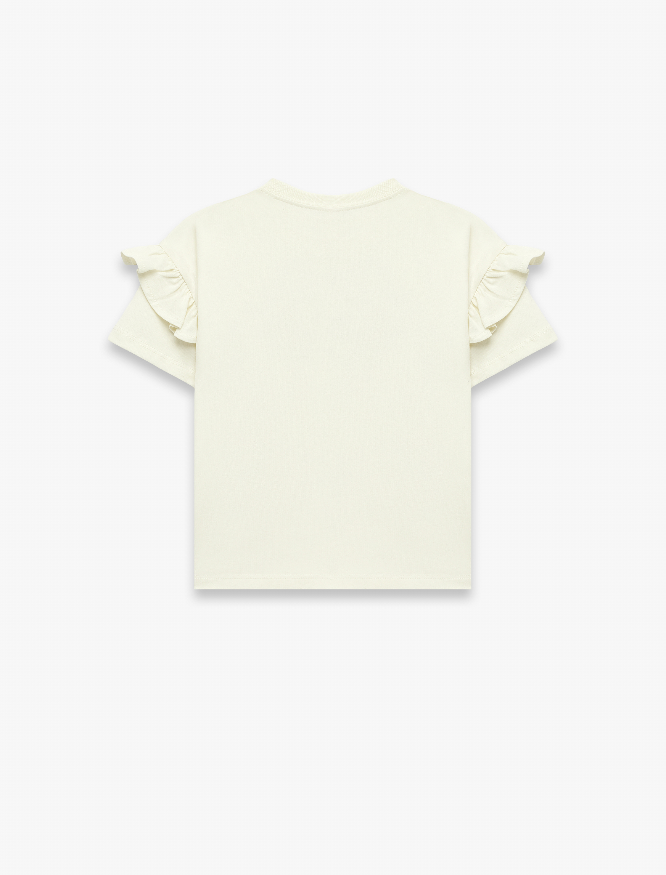  Kız Bebek Kısa Kollu Fırfırlı Bisiklet Yaka Pamuklu Aplike Detaylı Baskılı Tişört