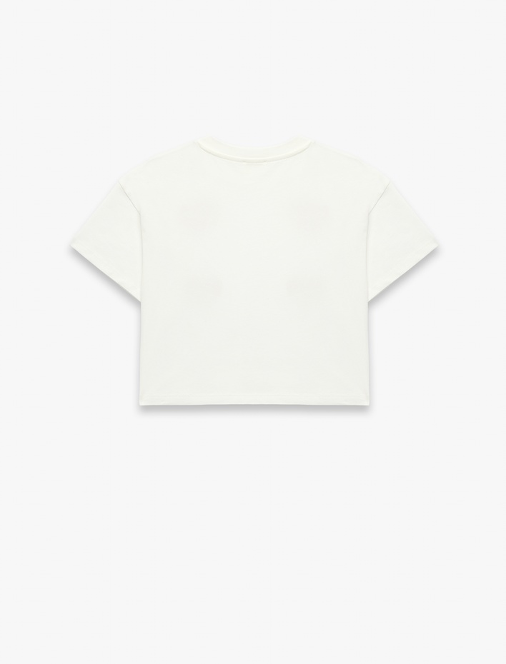 Kız Çocuk Bisiklet Yaka Pullu Payetli Kalpli Pamuklu Kısa Kollu Tişört