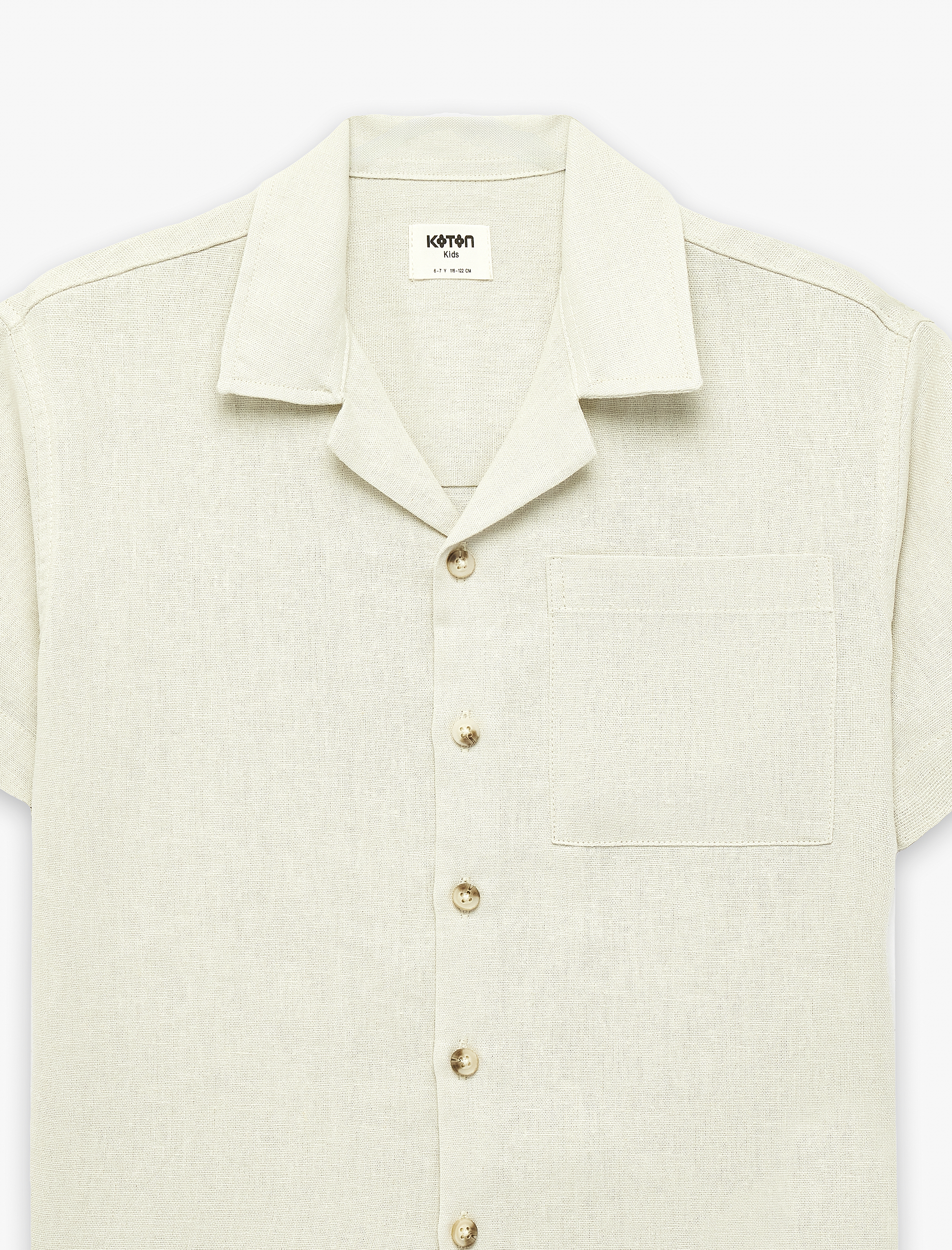  Erkek Çocuk Devrik Yaka Cepli Kısa Kollu Keten Oversize Gömlek