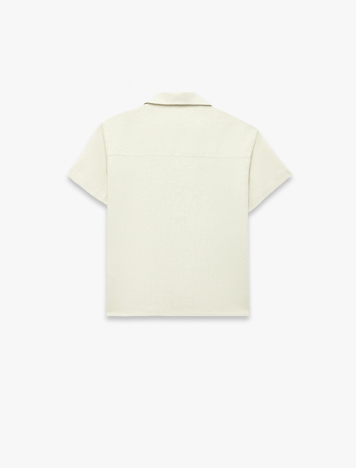 Erkek Çocuk Devrik Yaka Cepli Kısa Kollu Keten Oversize Gömlek