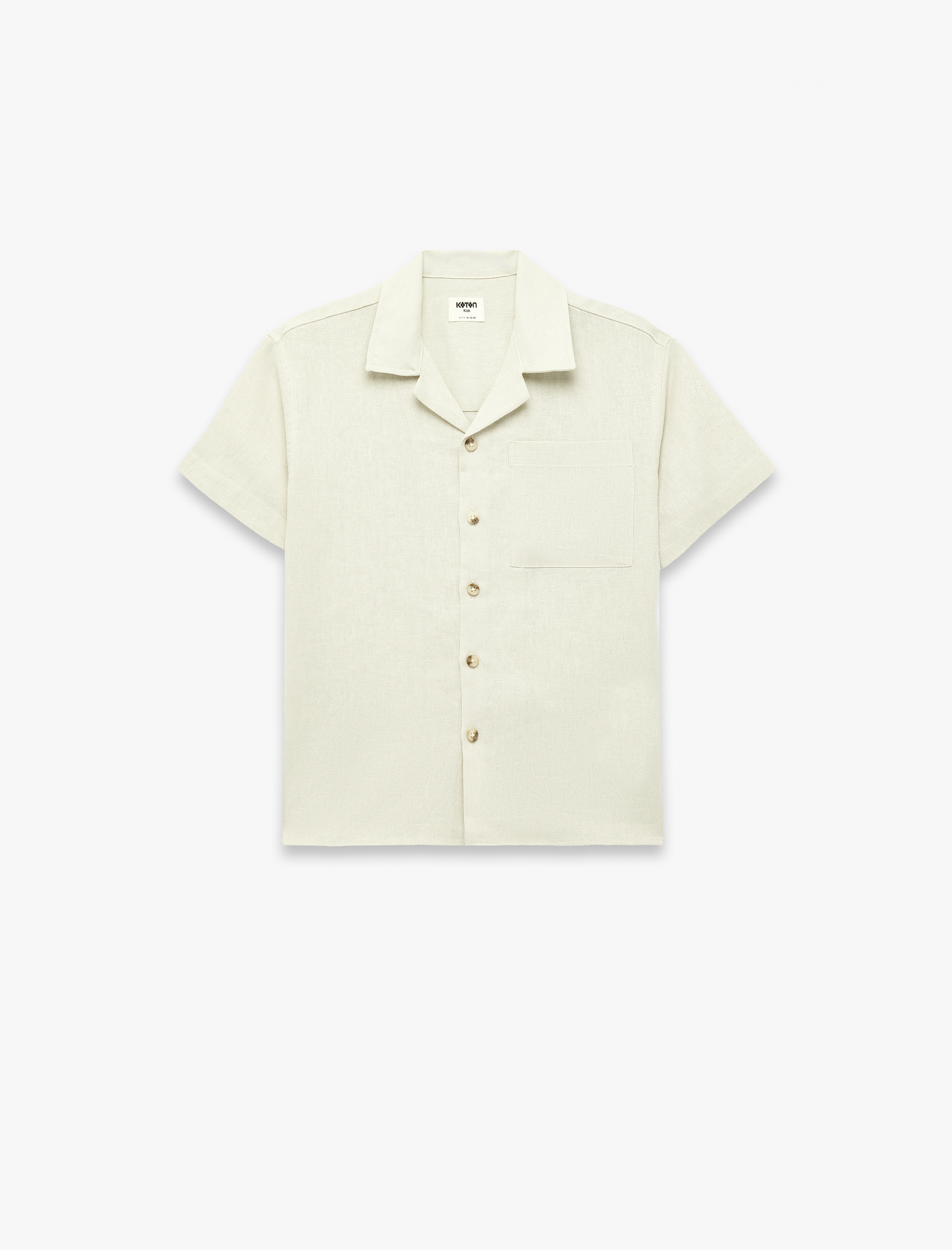  Erkek Çocuk Devrik Yaka Cepli Kısa Kollu Keten Oversize Gömlek