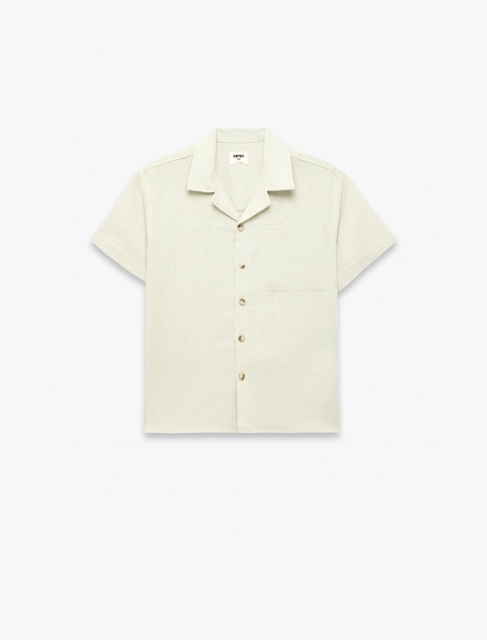 Erkek Çocuk Devrik Yaka Cepli Kısa Kollu Keten Oversize Gömlek