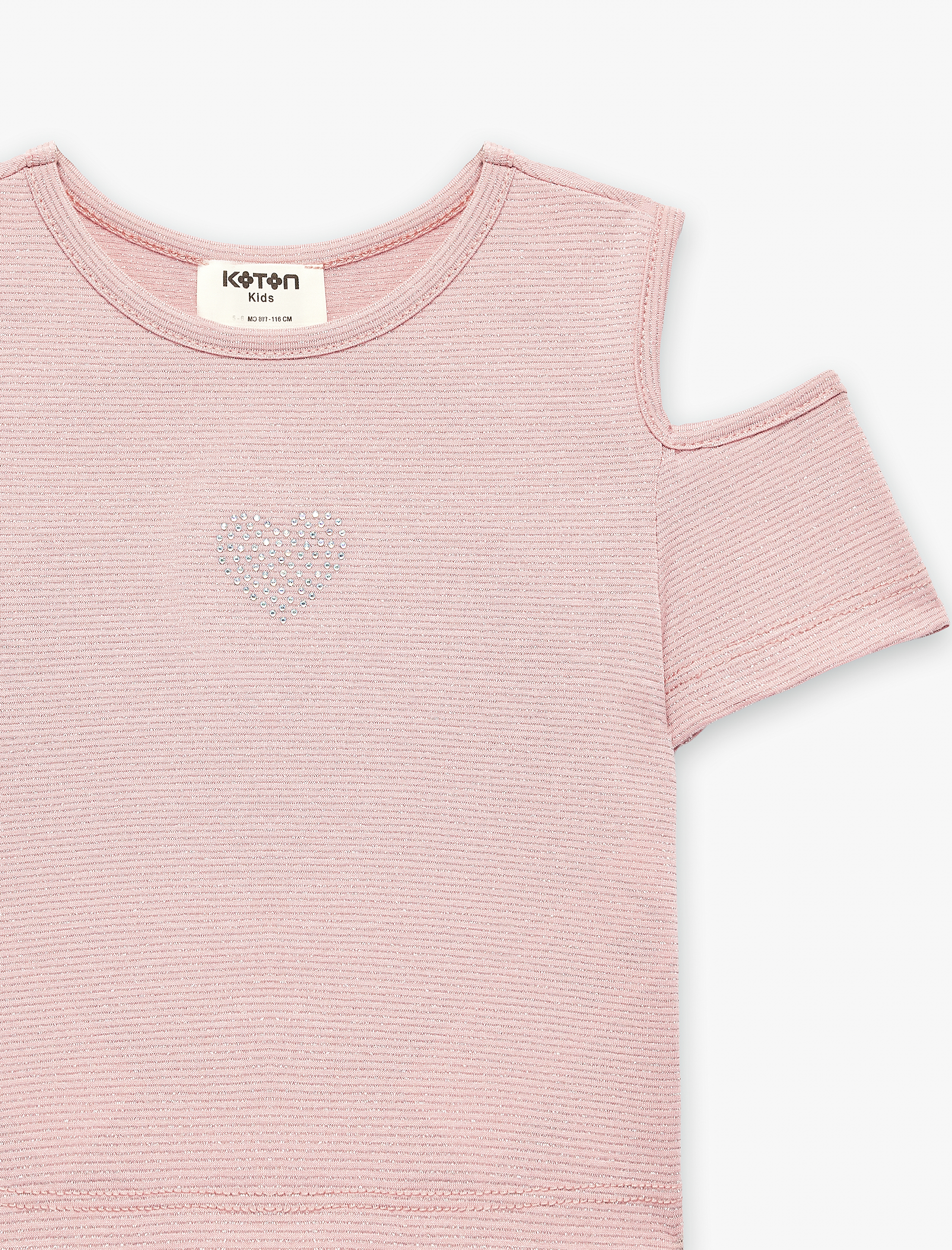  Kız Çocuk Bisiklet Yaka Kısa Kollu  Pencere Detaylı Kalp Baskılı Bluz