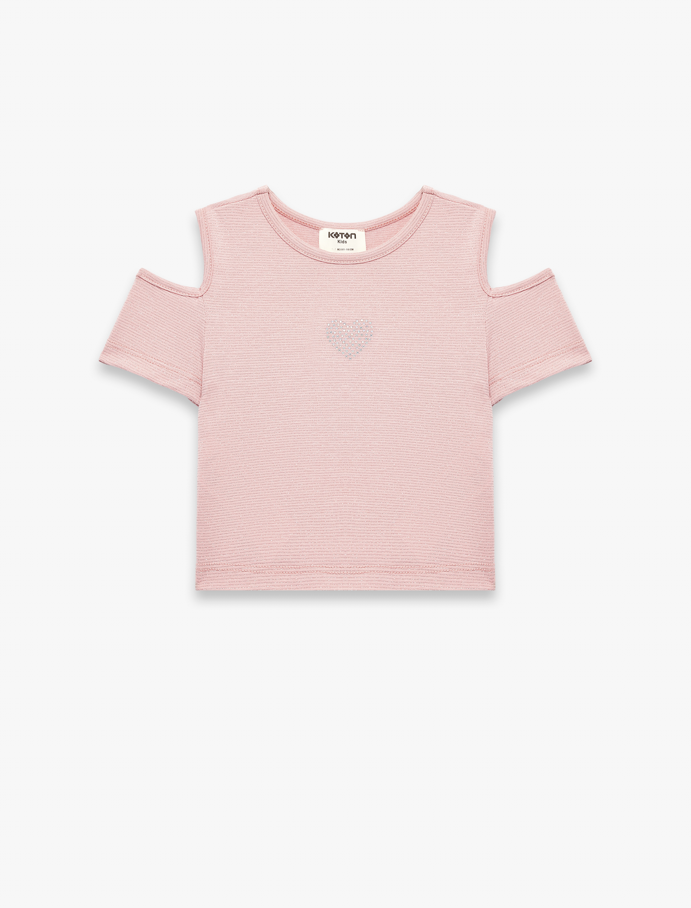  Kız Çocuk Bisiklet Yaka Kısa Kollu  Pencere Detaylı Kalp Baskılı Bluz