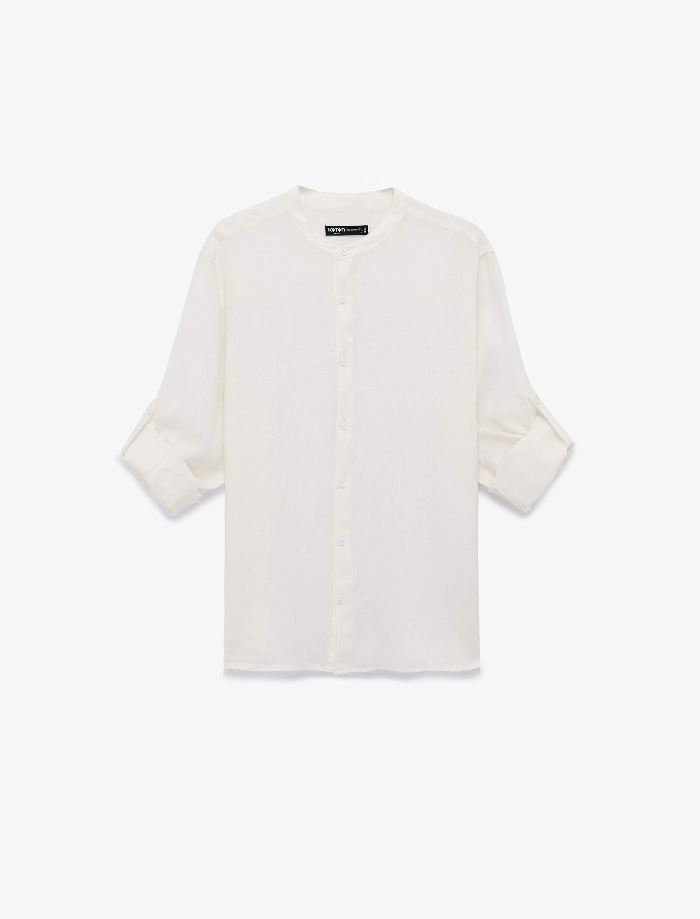   Regular Fit Uzun Kollu Düğmeli Hakim Yaka Keten Gömlek