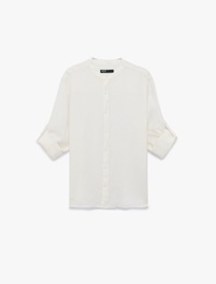 Regular Fit Uzun Kollu Düğmeli Hakim Yaka Keten Gömlek