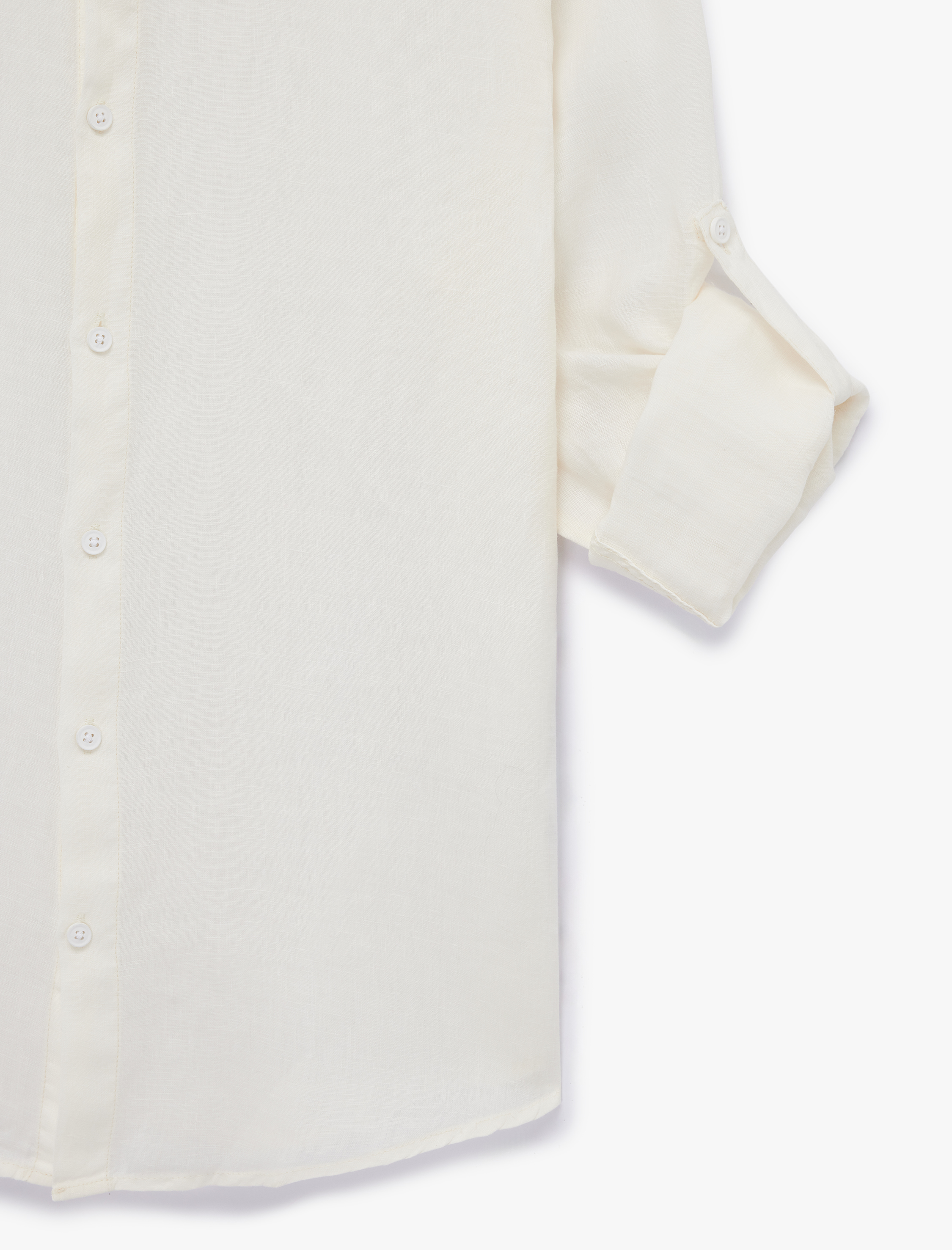   Regular Fit Uzun Kollu Düğmeli Hakim Yaka Keten Gömlek