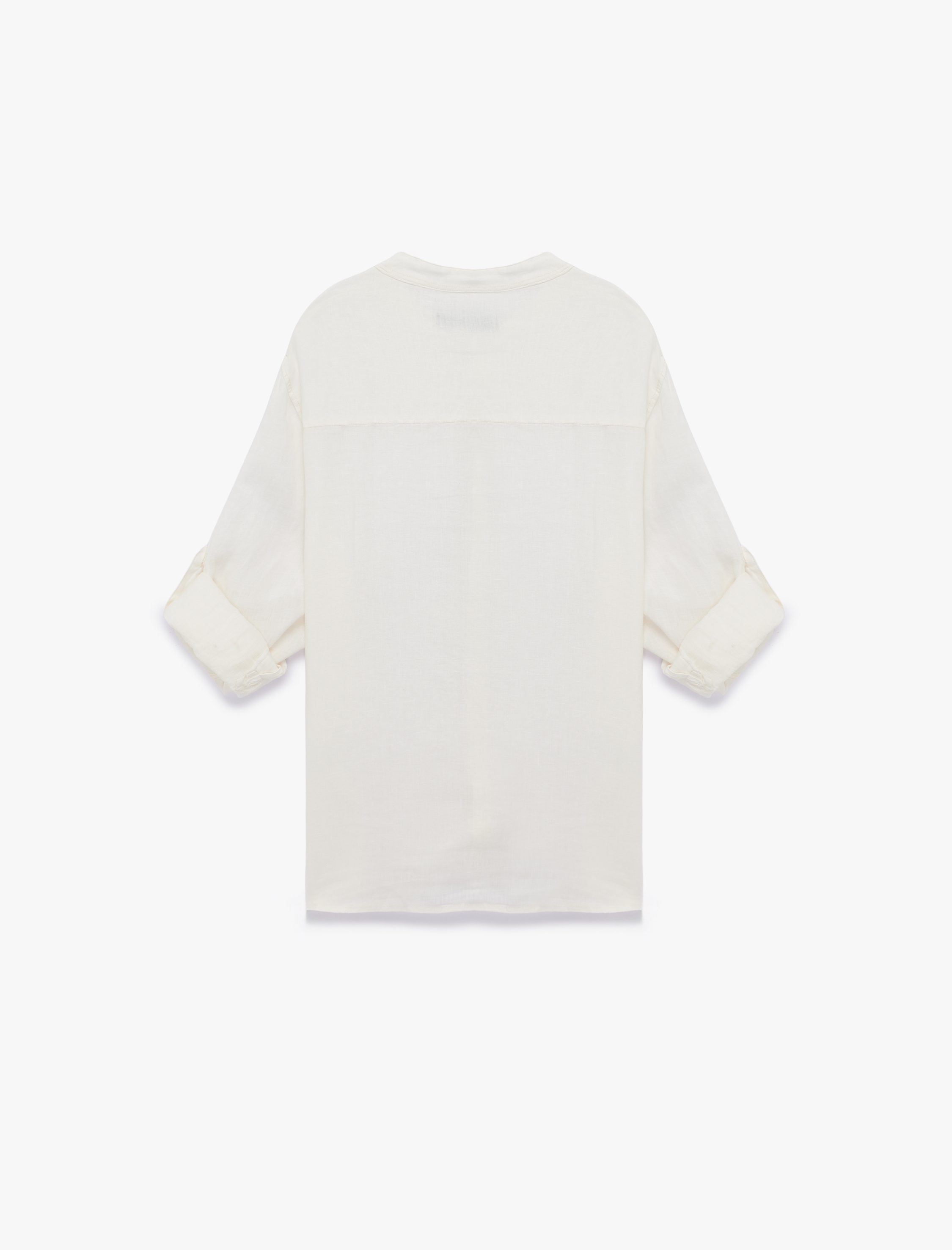   Regular Fit Uzun Kollu Düğmeli Hakim Yaka Keten Gömlek