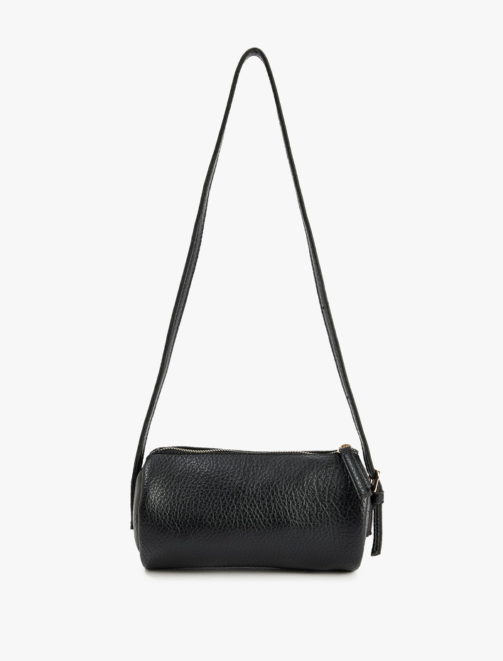 Kadın Fermuarlı Deri Görünümlü Askılı Silindir Omuz Çantası