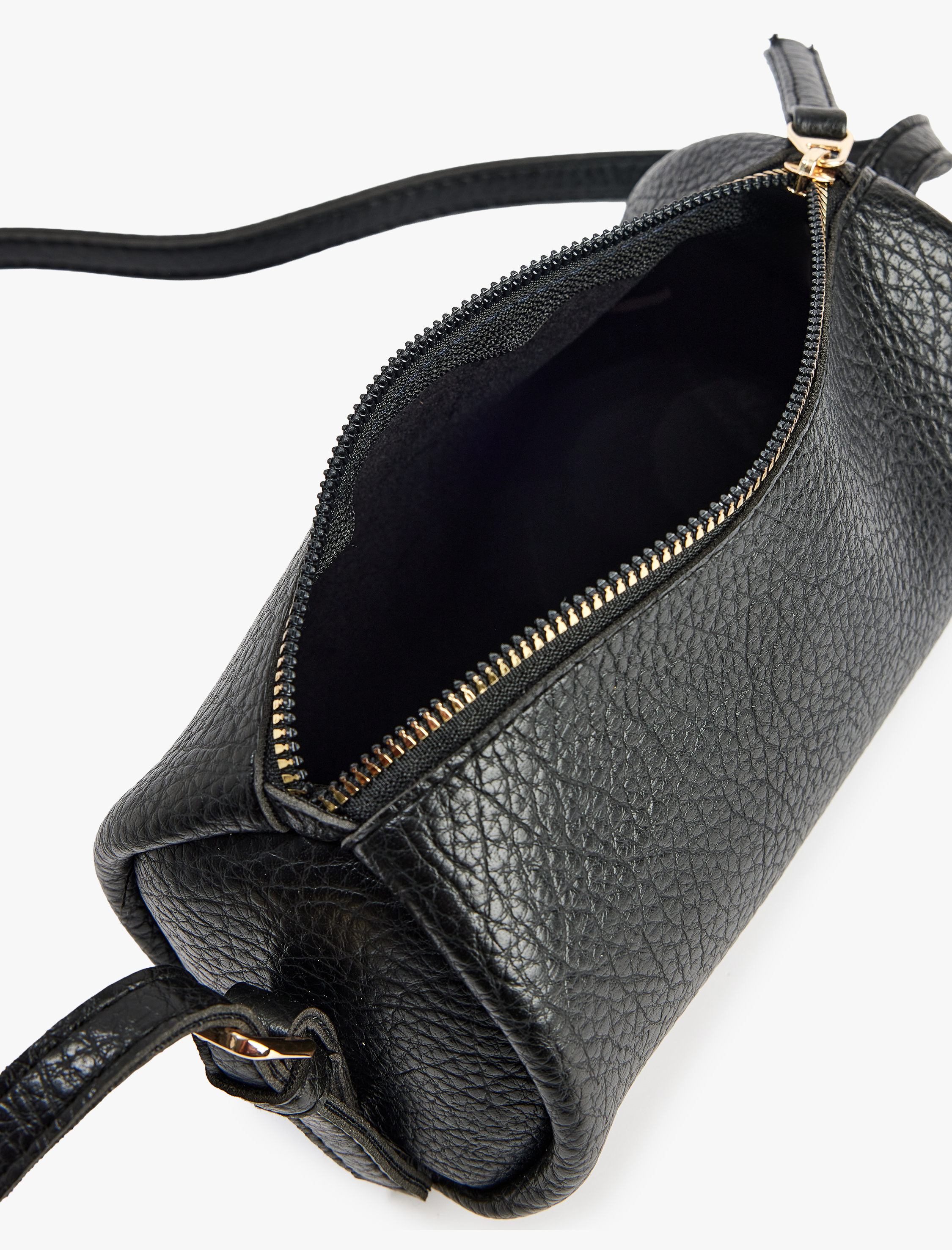  Kadın Fermuarlı Deri Görünümlü Askılı Silindir Omuz Çantası