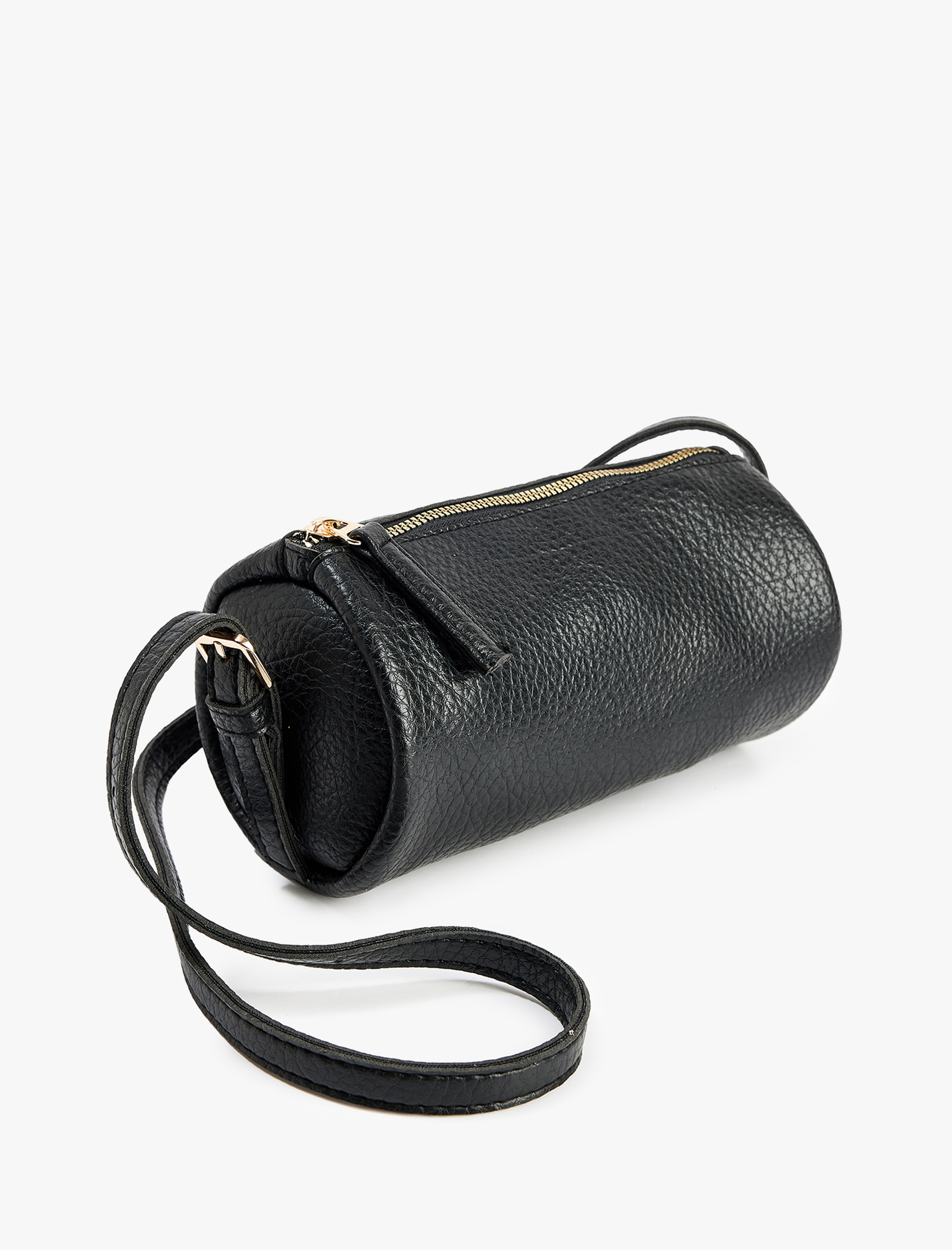  Kadın Fermuarlı Deri Görünümlü Askılı Silindir Omuz Çantası