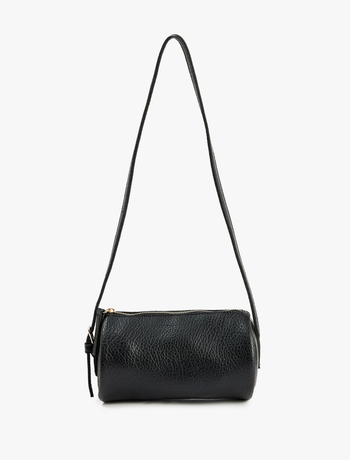 Kadın Fermuarlı Deri Görünümlü Askılı Silindir Omuz Çantası