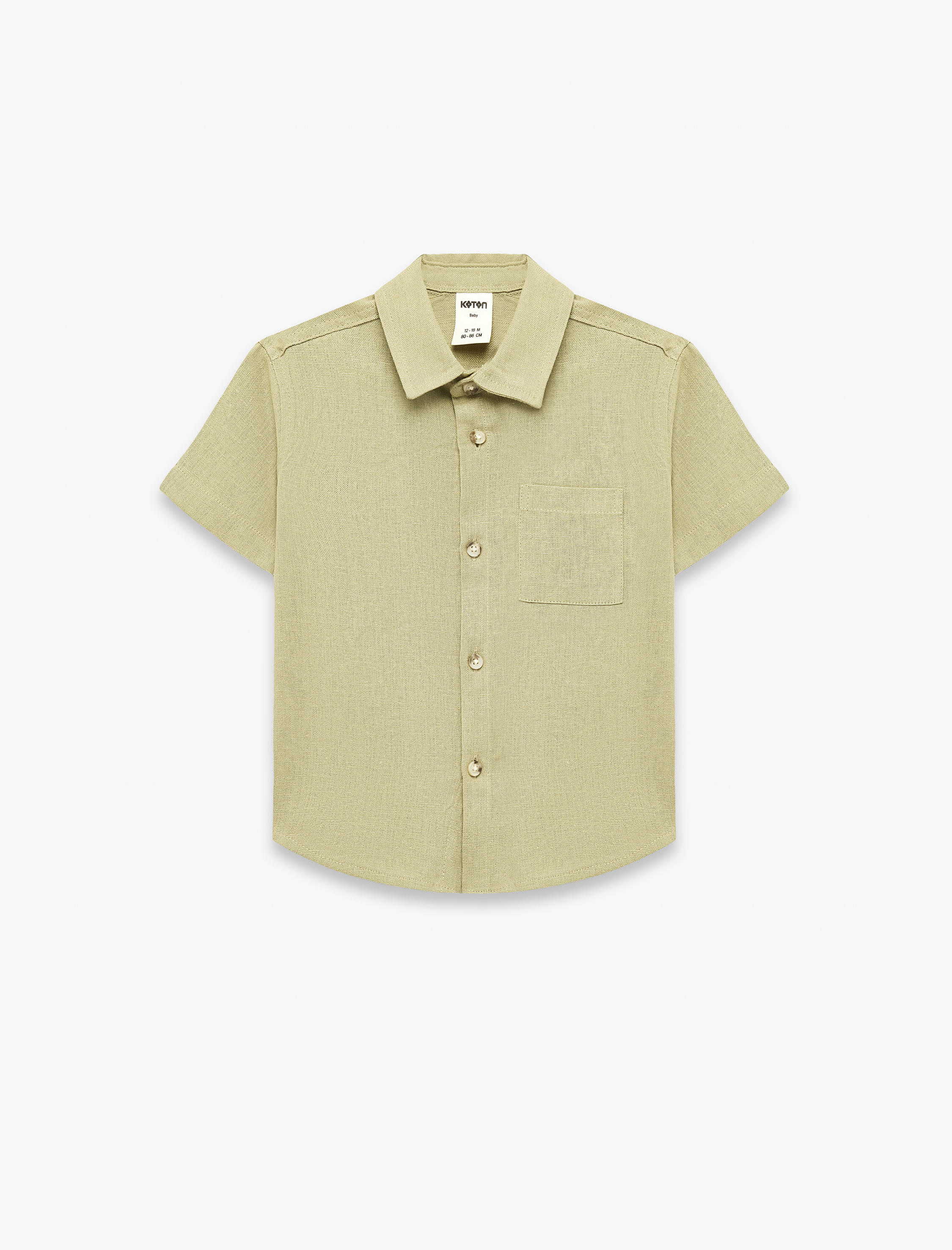  Erkek Bebek Klasik Yaka Cepli Keten Viskon Karışımlı Kısa Kollu Gömlek