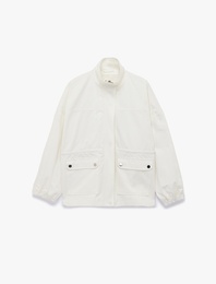 Cep Detaylı Fermuarlı Büzgülü Dik Yaka Mevsimlik Ceket