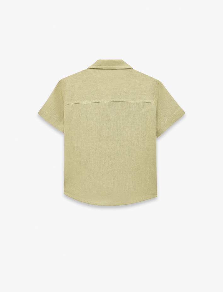 Erkek Bebek Klasik Yaka Cepli Keten Viskon Karışımlı Kısa Kollu Gömlek