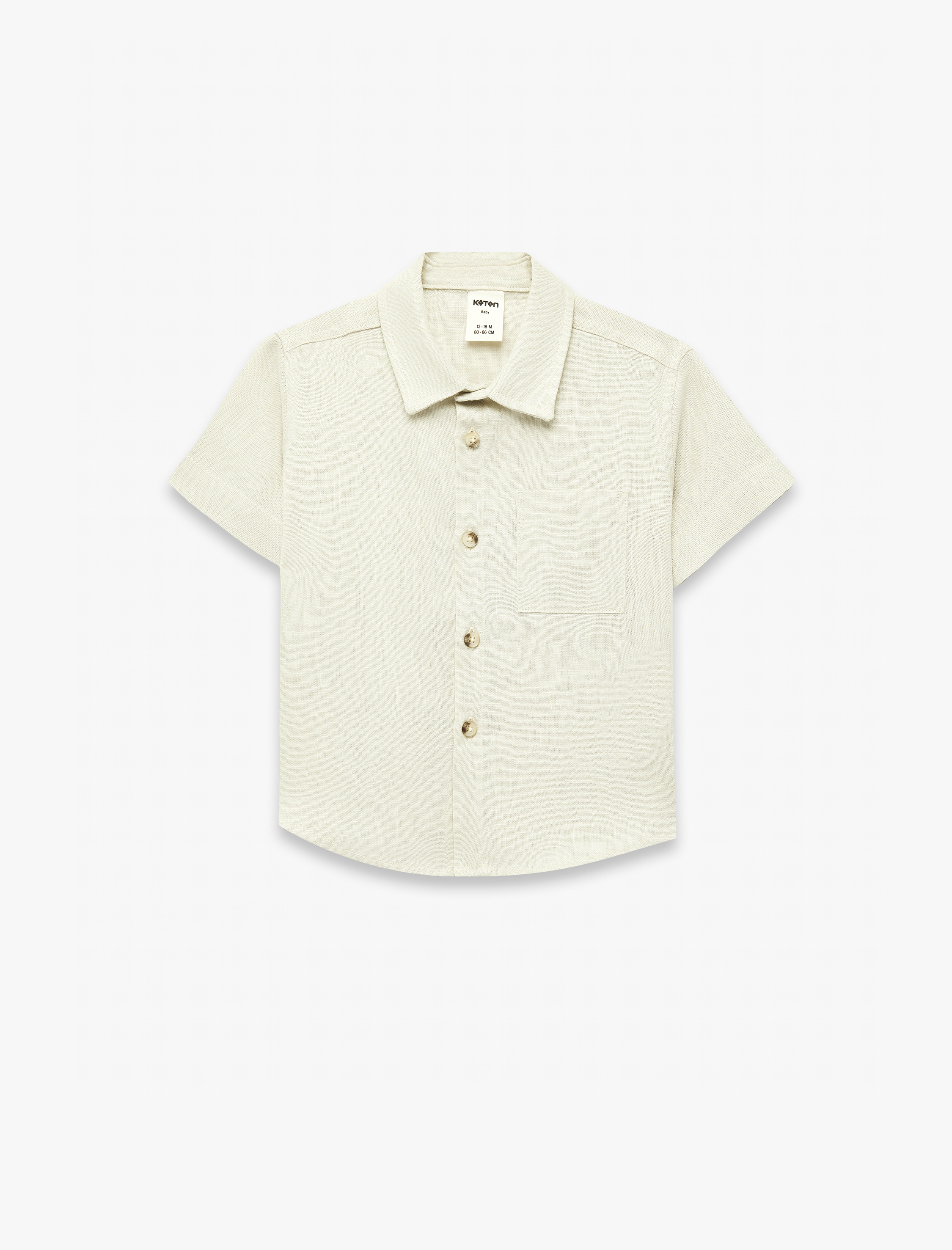  Erkek Bebek Klasik Yaka Cepli Keten Viskon Karışımlı Kısa Kollu Gömlek