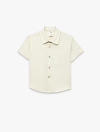 Klasik Yaka Cepli Keten Viskon Karışımlı Kısa Kollu Gömlek