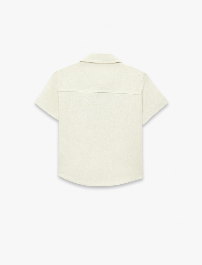Erkek Bebek Klasik Yaka Cepli Keten Viskon Karışımlı Kısa Kollu Gömlek
