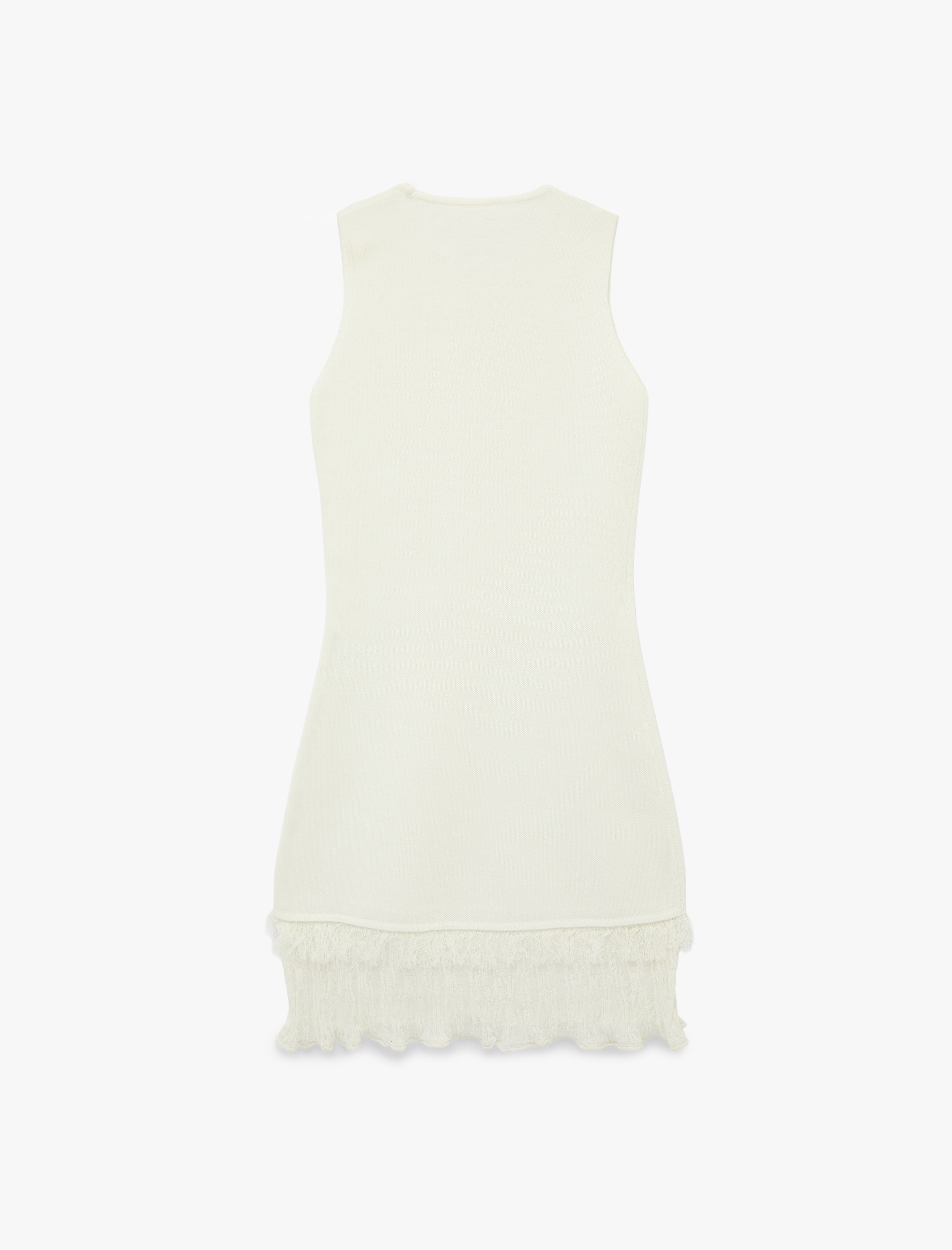   Etek Ucu Püskül Detaylı Fırfırlı Bisiklet Yaka Kolsuz Viskon Triko Mini Elbise