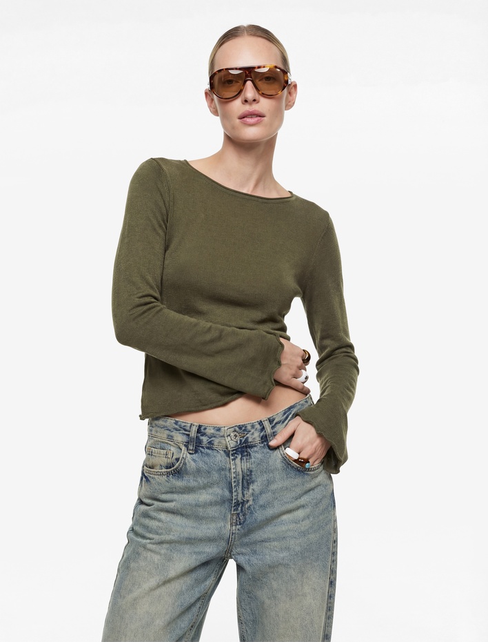  Uzun Kollu Bisiklet Yaka Viskon Triko Kazak