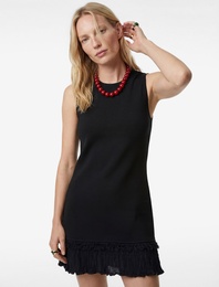 Etek Ucu Püskül Detaylı Fırfırlı Bisiklet Yaka Kolsuz Viskon Triko Mini Elbise