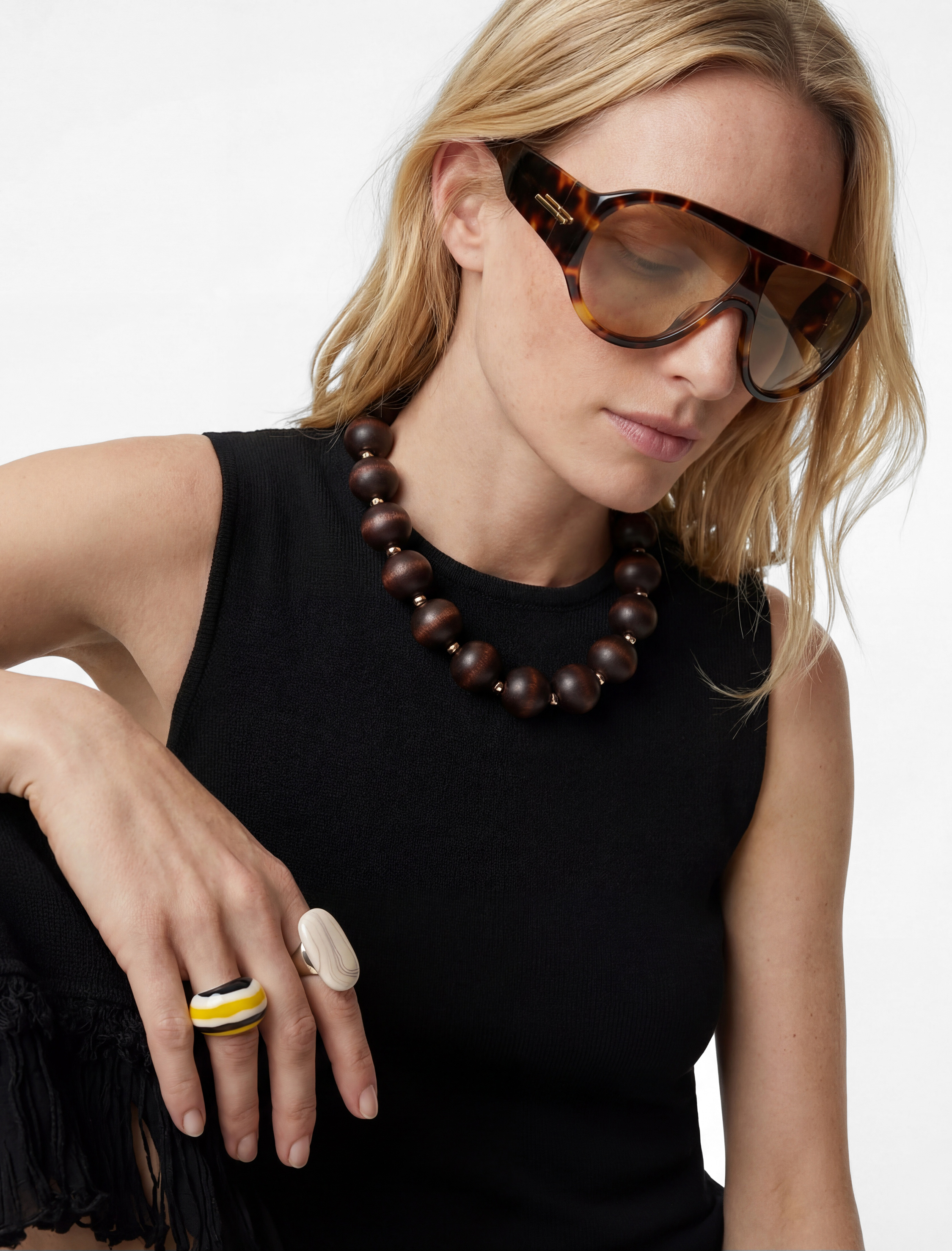   Etek Ucu Püskül Detaylı Fırfırlı Bisiklet Yaka Kolsuz Viskon Triko Mini Elbise