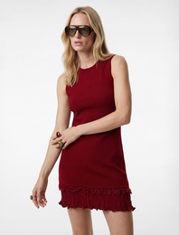 Etek Ucu Püskül Detaylı Fırfırlı Bisiklet Yaka Kolsuz Viskon Triko Mini Elbise