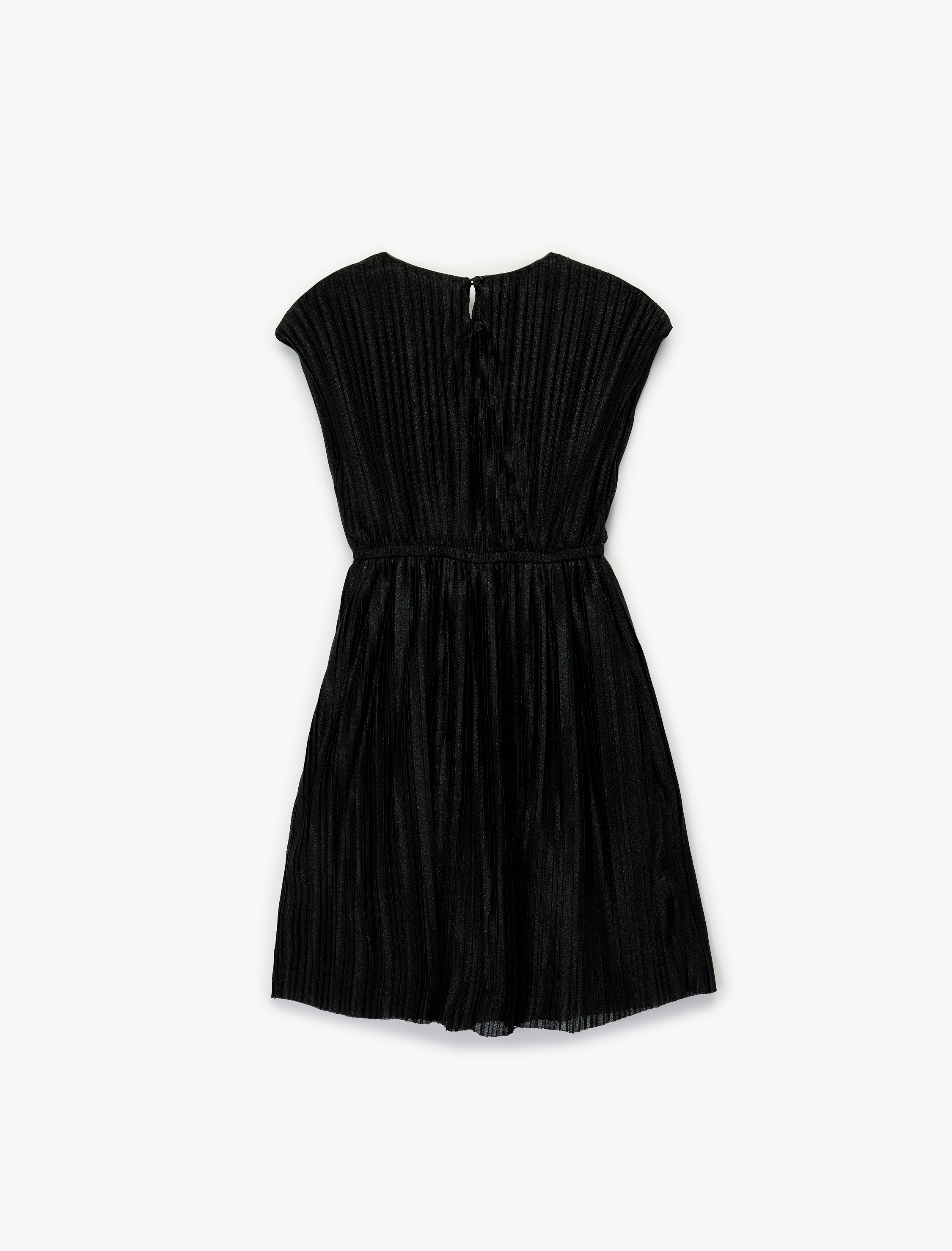  Kız Çocuk Bisiklet Yaka Simli İnce Piliseli Kolsuz Elbise