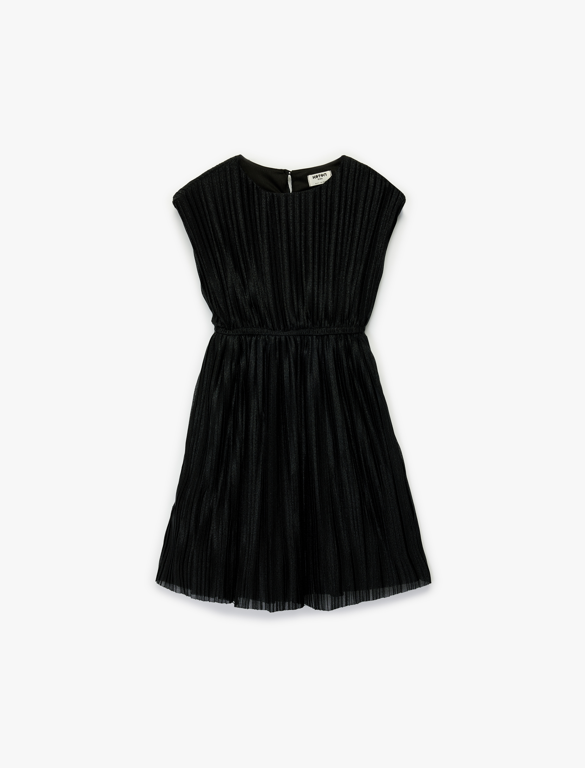  Kız Çocuk Bisiklet Yaka Simli İnce Piliseli Kolsuz Elbise