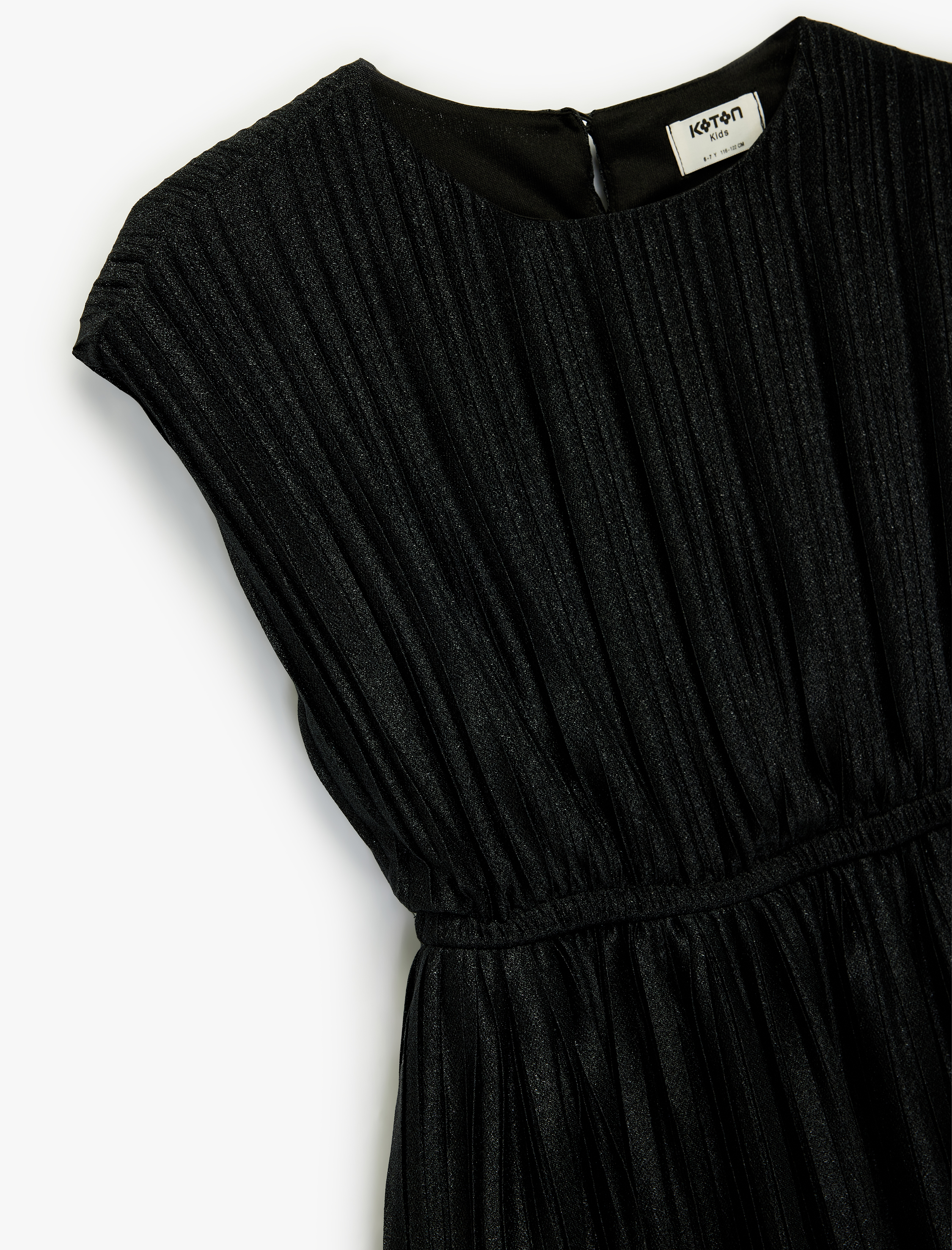  Kız Çocuk Bisiklet Yaka Simli İnce Piliseli Kolsuz Elbise