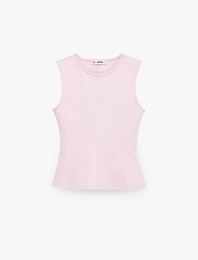 Pamuklu Slim Fit Kolsuz Bisiklet Yaka Bluz