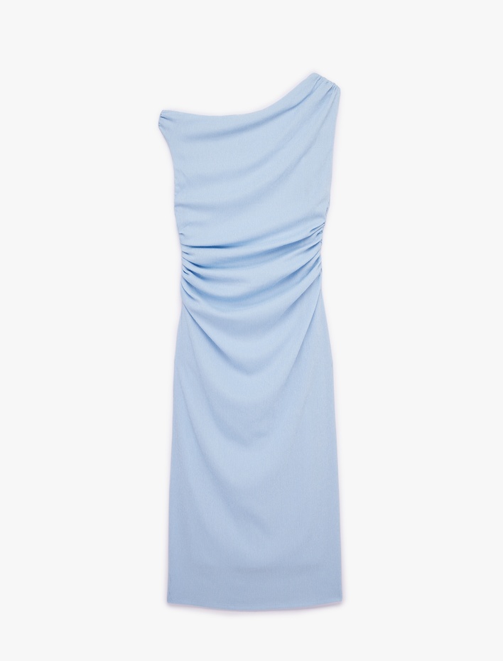  Asimetrik Yaka Kolsuz Drapeli Uzun Tek Omuz Elbise