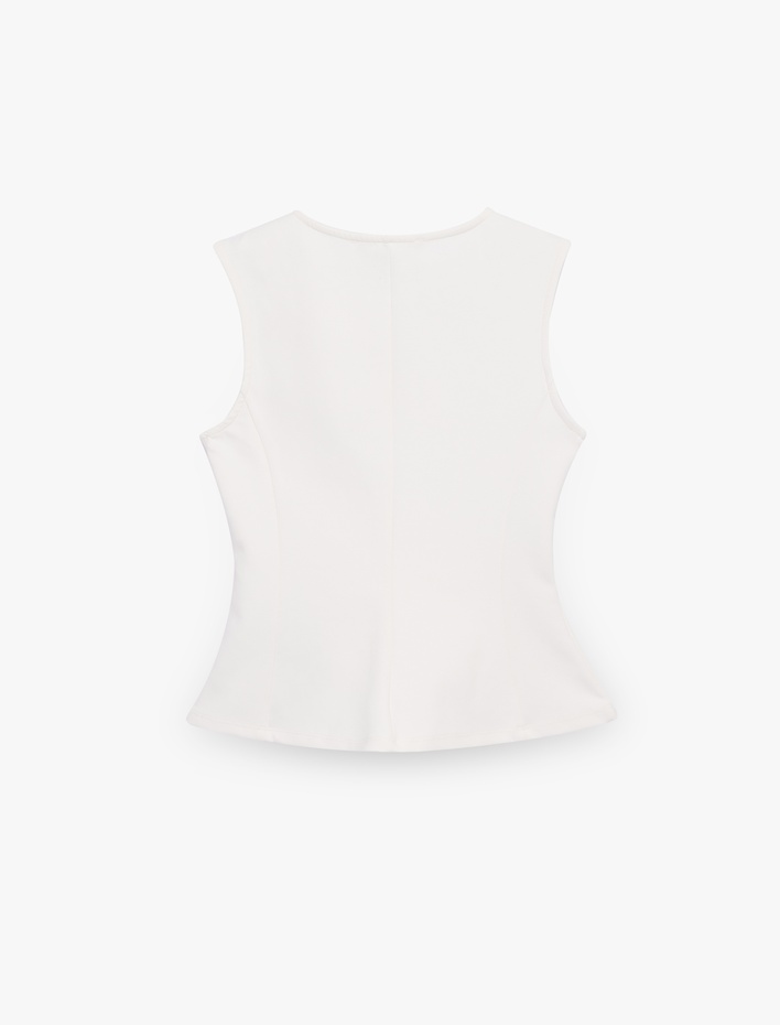  Pamuklu Slim Fit Kolsuz Bisiklet Yaka Bluz