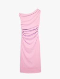 Asimetrik Yaka Kolsuz Drapeli Uzun Tek Omuz Elbise