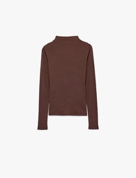 Koyun Yünü Karışımlı Slim Fit Uzun Kollu Dik Yaka Tişört