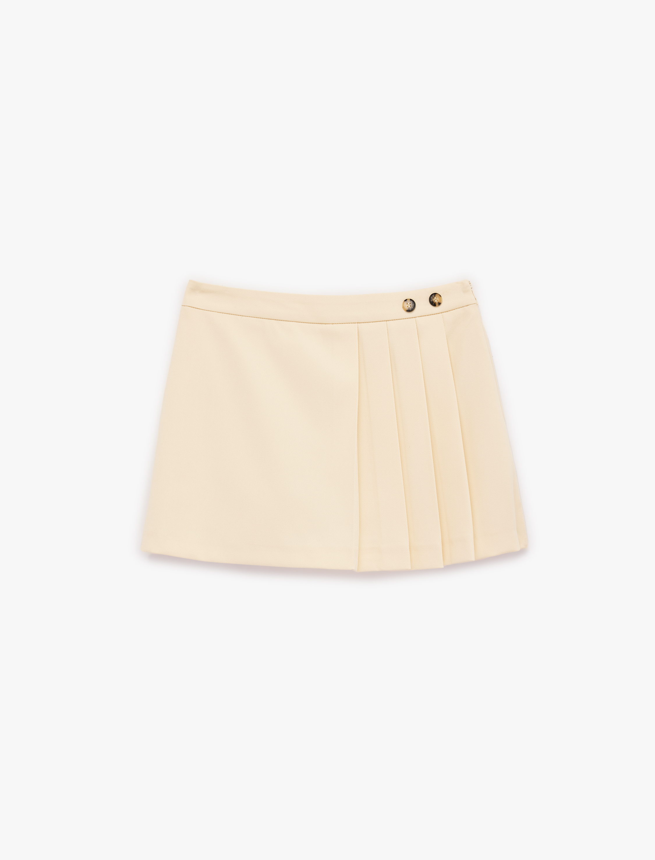   A Kesim Yüksek Bel Düğme Detaylı Pileli Mini Şort Etek