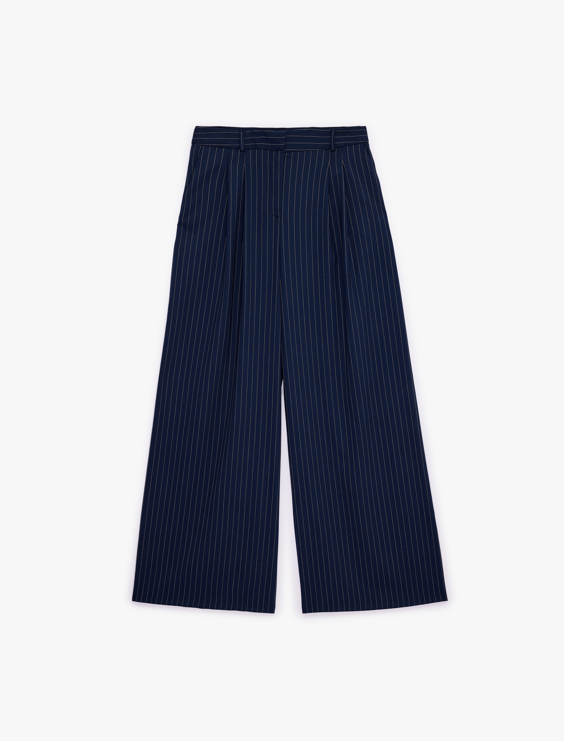   Cepli Pile Detaylı Geniş Paça Çizgili Pantolon