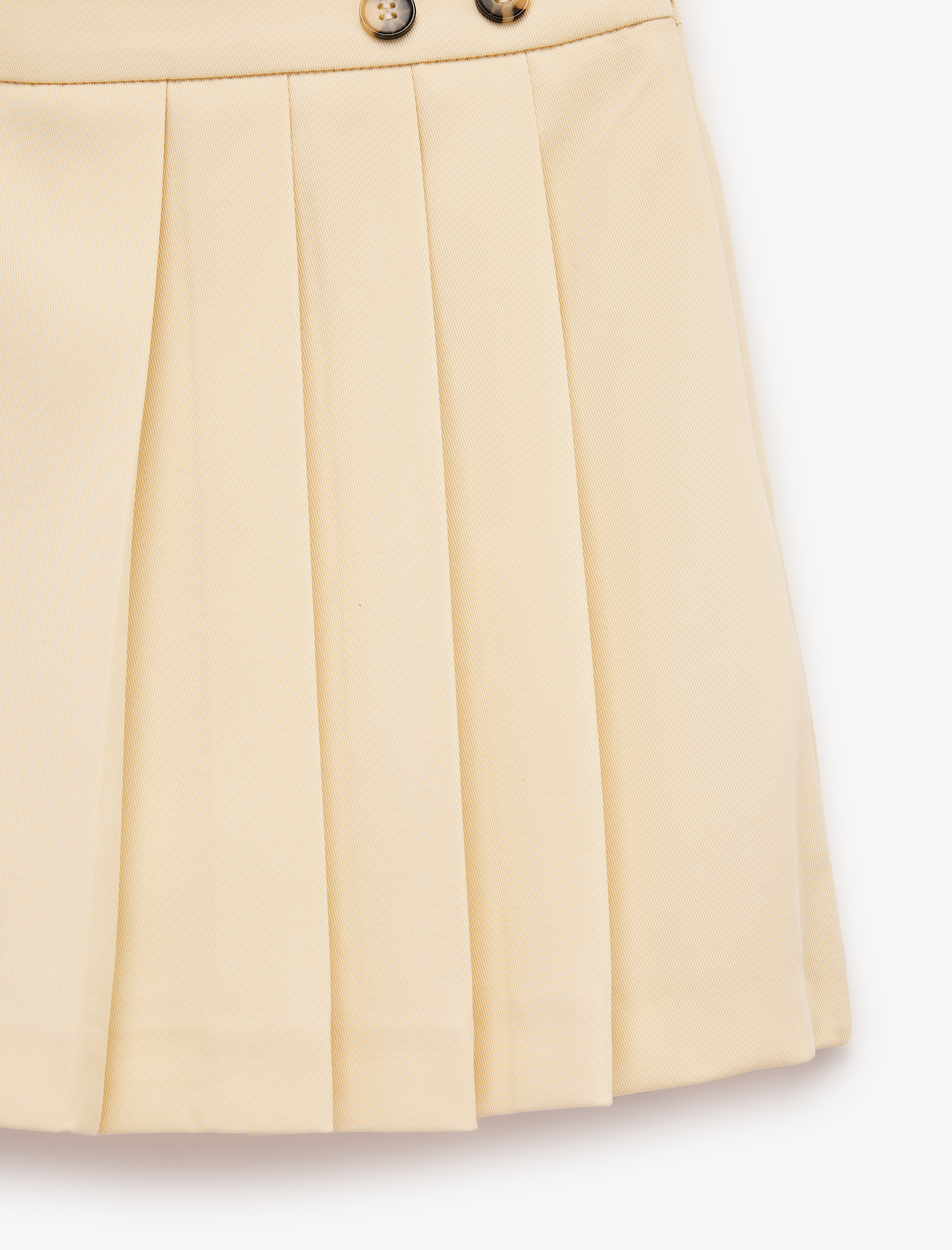   A Kesim Yüksek Bel Düğme Detaylı Pileli Mini Şort Etek