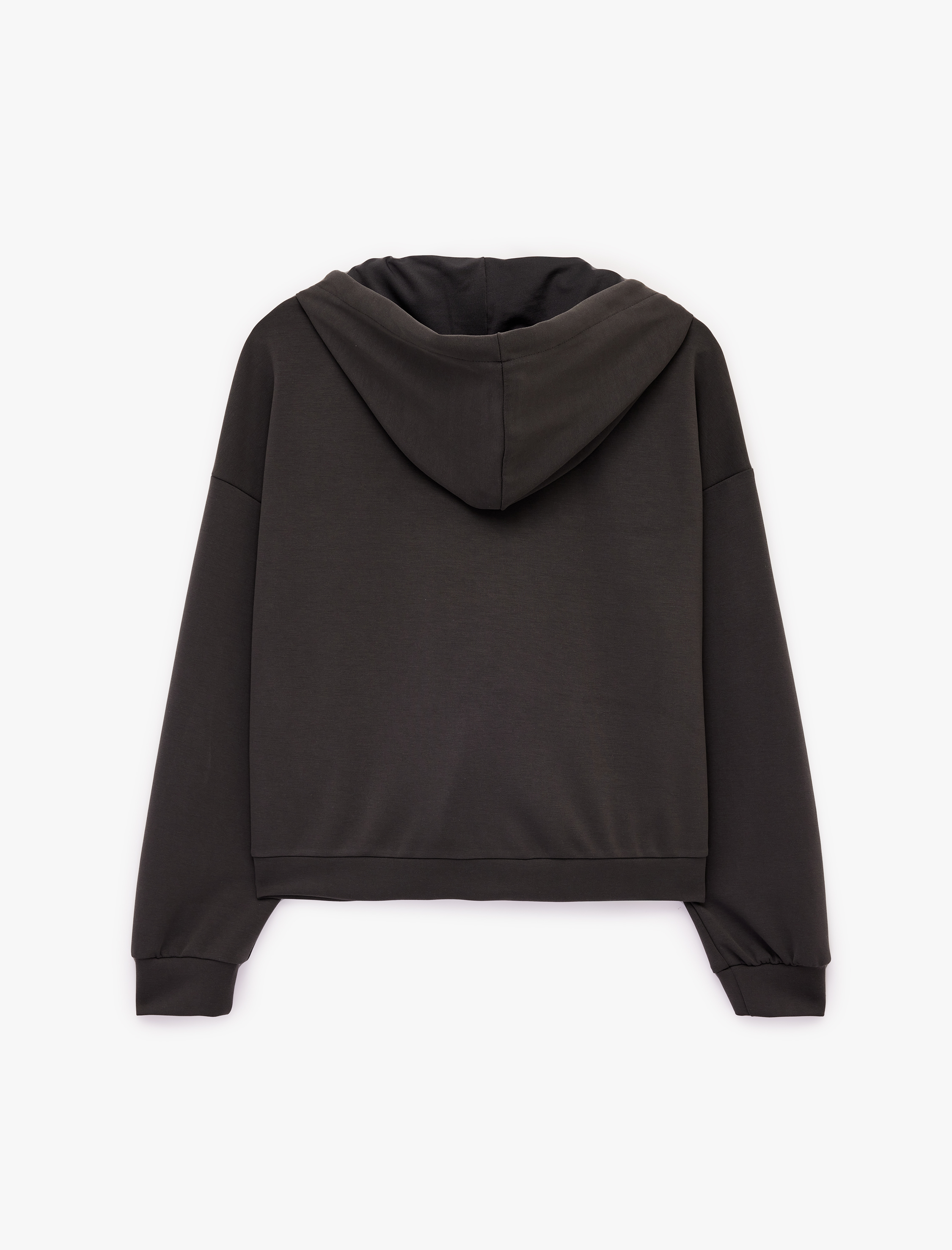   Modal Uzun Kollu Cepli Tam Fermuarlı Kapüşonlu Sweatshirt