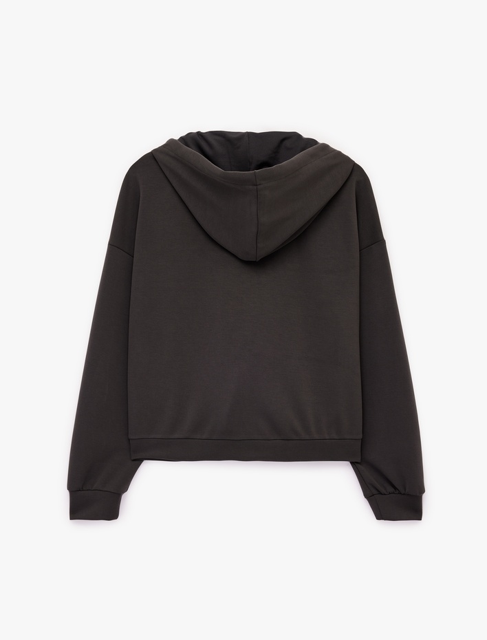  Modal Uzun Kollu Cepli Tam Fermuarlı Kapüşonlu Sweatshirt