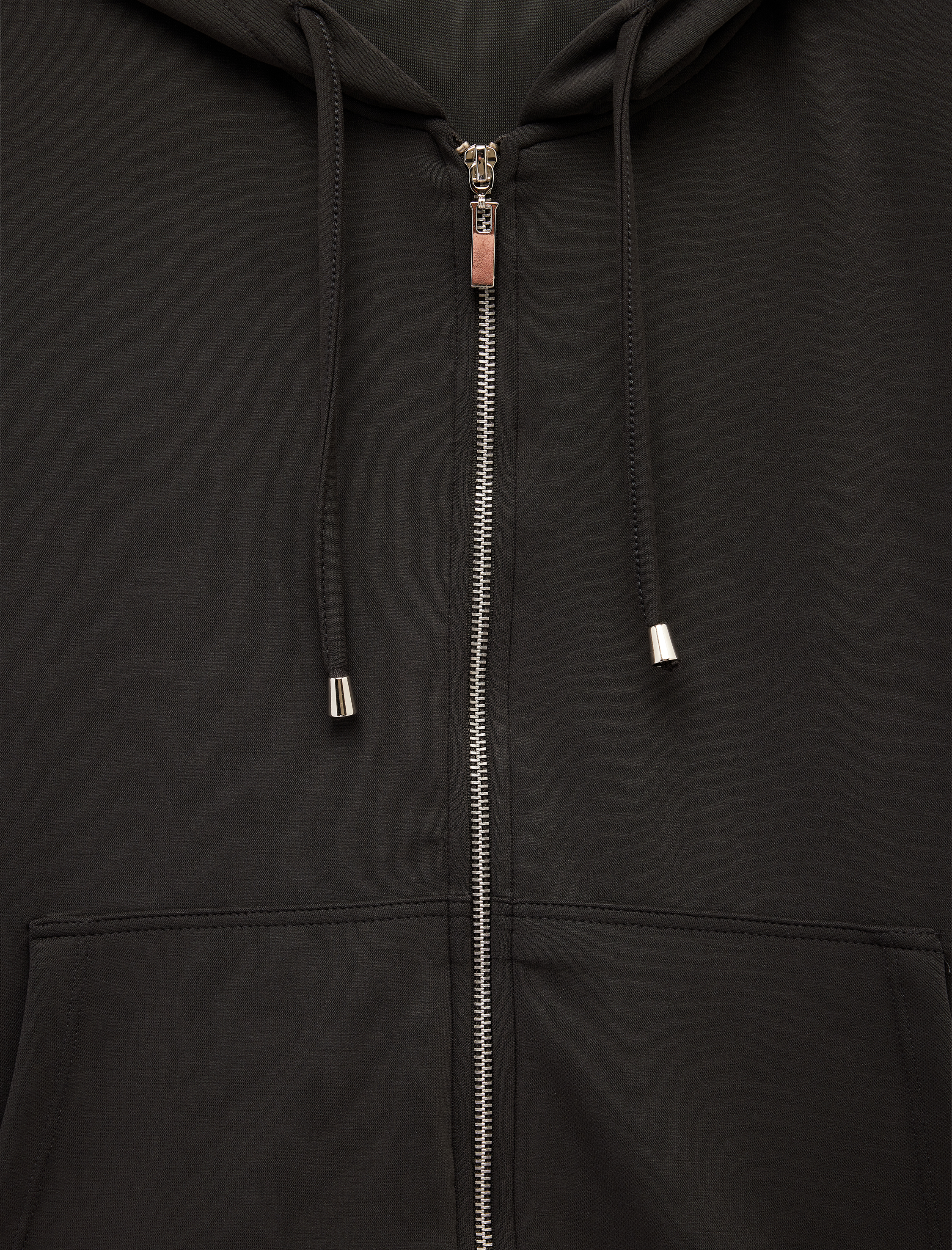   Modal Uzun Kollu Cepli Tam Fermuarlı Kapüşonlu Sweatshirt