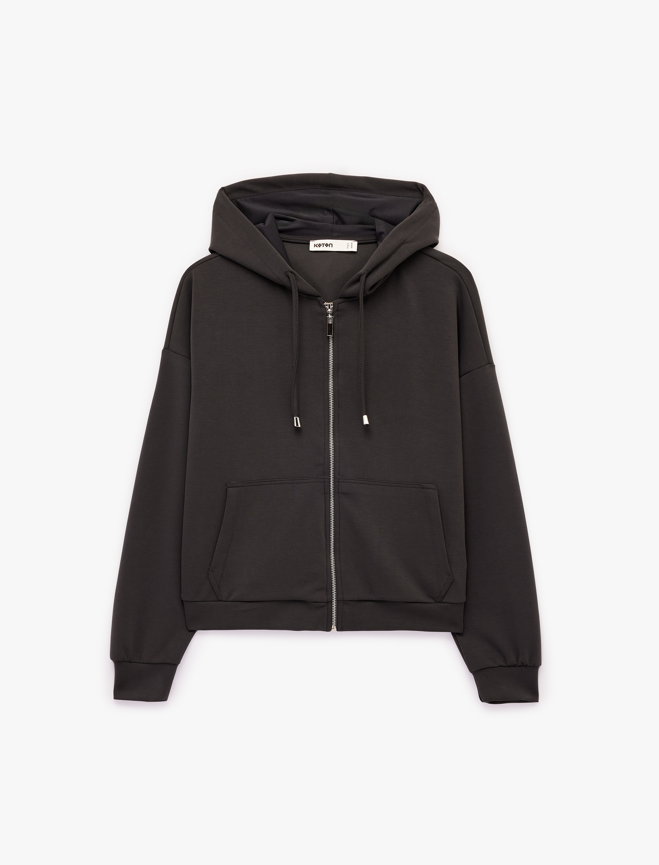   Modal Uzun Kollu Cepli Tam Fermuarlı Kapüşonlu Sweatshirt