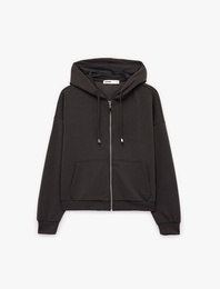 Modal Uzun Kollu Cepli Tam Fermuarlı Kapüşonlu Sweatshirt